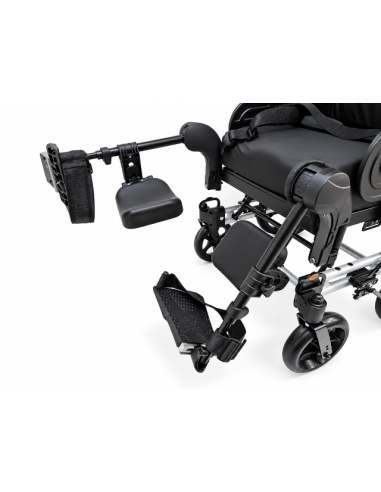 Invacare Rea Azalea tilt in space wheelchair showing different positions of elevating leg-rest.