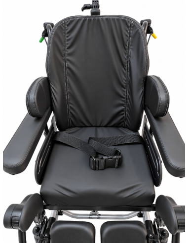 Invacare Rea Azalea tilt in space wheelchair Flo-shape cushion and lateral supports.