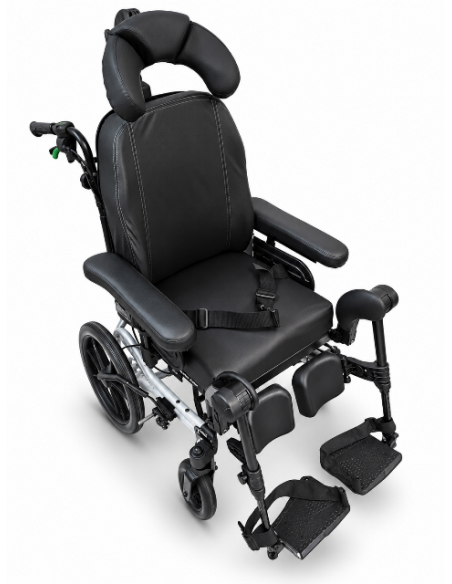 Invacare Rea Azalea wheelchair with cheek support in the upright position.