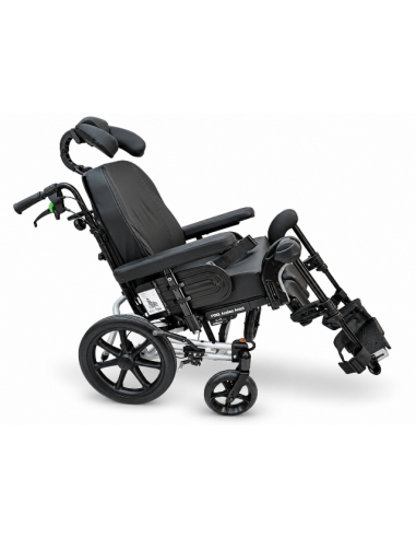 Invacare Rea Azalea wheelchair with cheek support side view in tilted position.