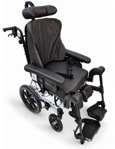 Invacare Rea Azalea wheelchair with Passad backrest cushion, in upright position.