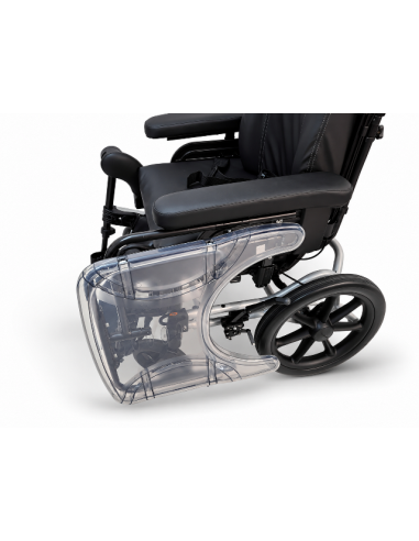 Swing Away Tray pictured fitted to the Invacare Rea Azalea Wheelchair, slid to the side.