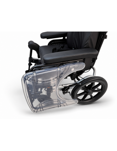 Swing Away Tray pictured fitted to the Invacare Rea Azalea Wheelchair, slid to the side.